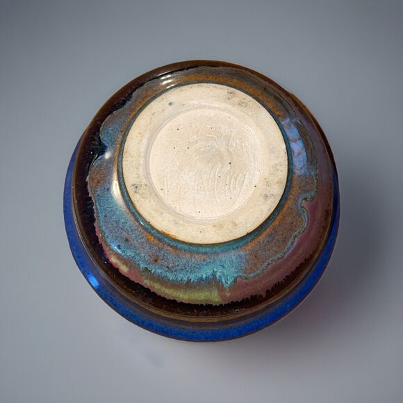 Susan DeMay Floral Blue Pottery Two Piece Chip And Dip Set Signed - Picture 11 of 12